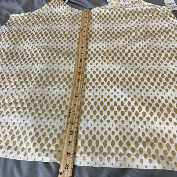 Lane Bryant Cream Gold Metallic Water Drops Tank Top Size 22/24 Crisscross Back - Picture 5 of 6